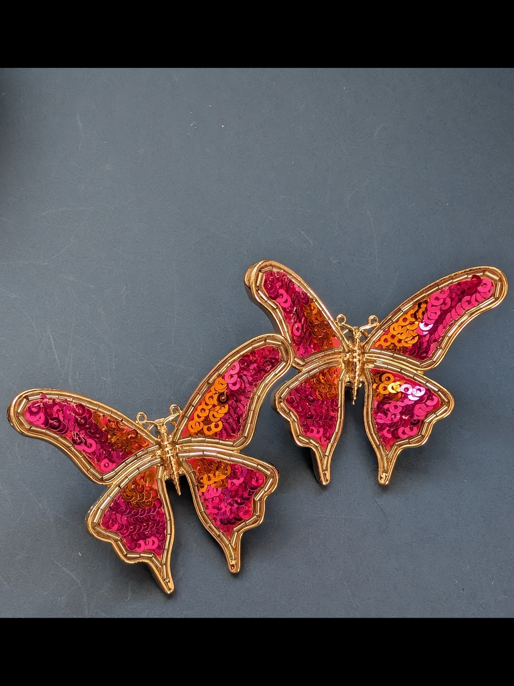 House Of Harlow Gold-Trim Pink Sequin Butterfly Earrings